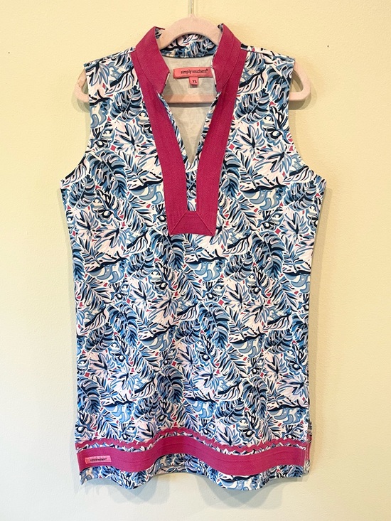 Simply Southern Other - Simply Southern Blue and Pink Sleeveless V-Neck Pool Cover-Up